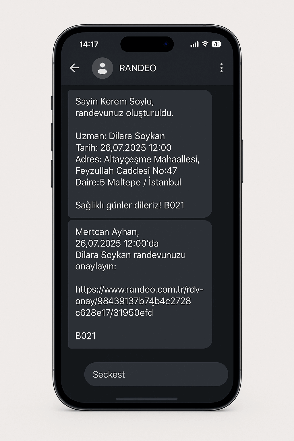 SMS teyit sistemi